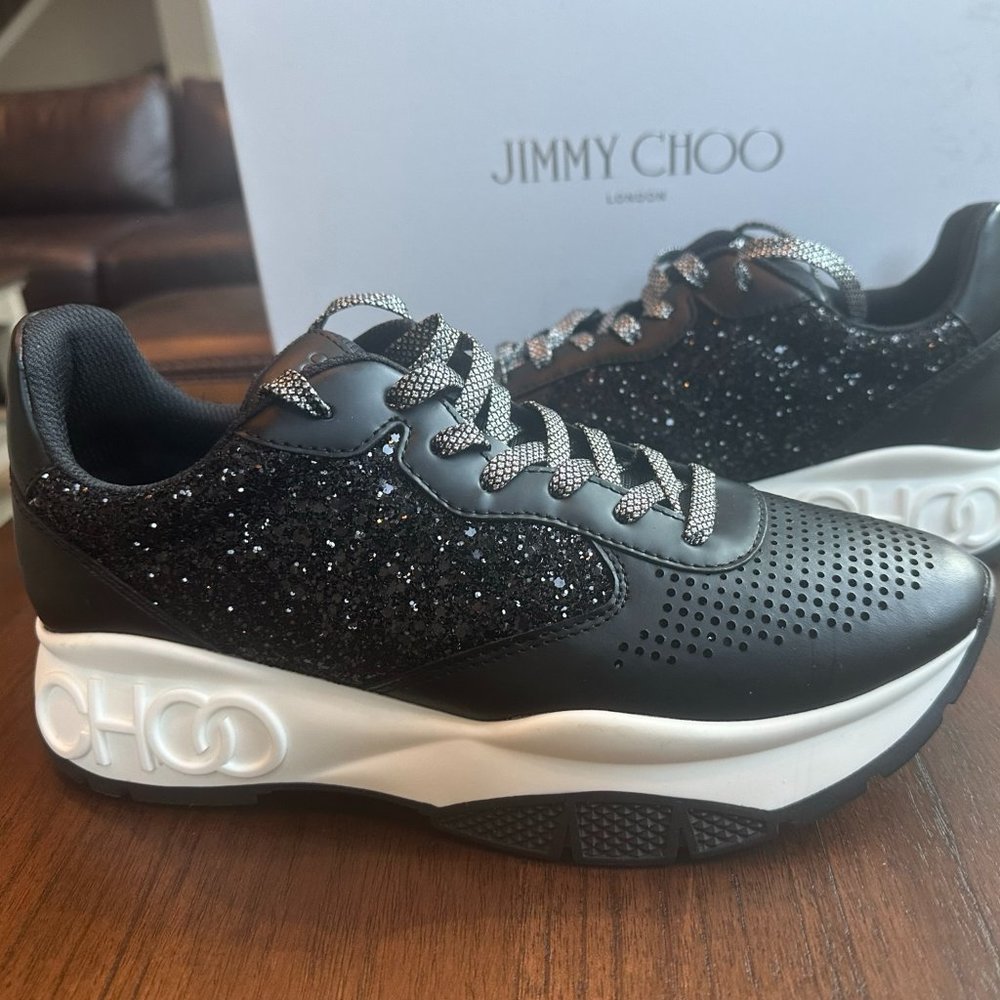 Jimmy Choo Glitter Black and White Sneakers